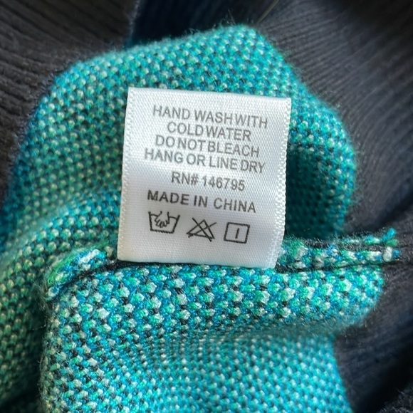 Dee Elly Crew Neck Drop Shoulder Balloon Sleeve Sweater Black Green Blue Size M - Picture 8 of 11